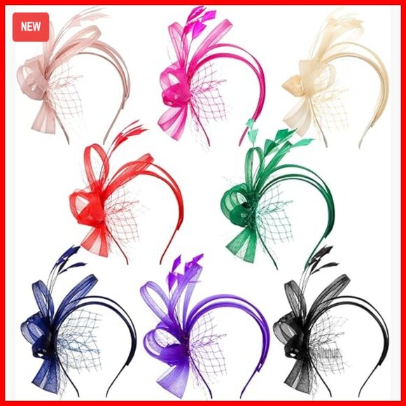 8 Piece Fascinator Headband Set for Derby Tea Party Wedding Church